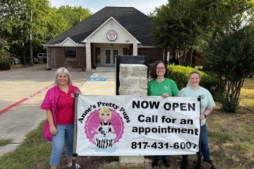 Outside the new building at Anne's Pretty Pups in Keller