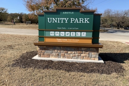 Picture of the Unity Park sign in Argyle
