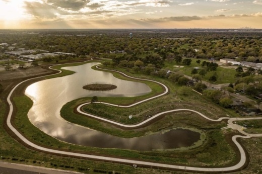 Aerial shot of one of the detention ponds of Exploration Green. (Courtesy Exploration Green Conservancy)