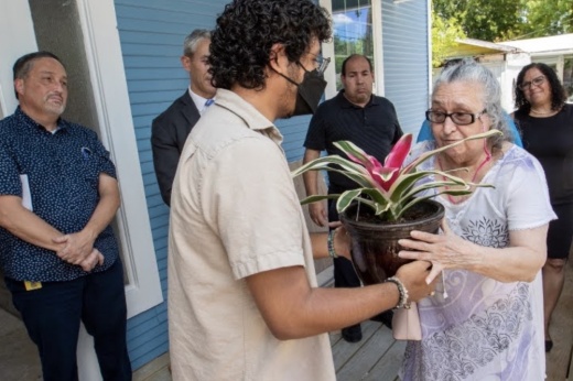 San Antonio city officials and partner stakeholders celebrate the first house save from demolition through its Operation Rebuild pilot program. The city is holding information sessions for eligible San Antonio homeowners who wish to apply for aid via the city’s home rehabilitation program. (Courtesy city of San Antonio)