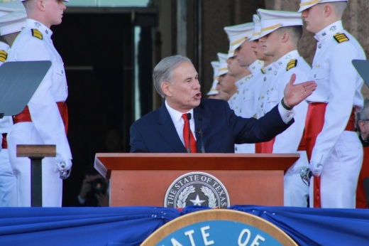 Gov. Greg Abbott speaks at his inauguration ceremony for his third term Jan. 17. The governor announced Oct. 5 that lawmakers would consider legislation related to school choice, border security and banning COVID-19 vaccine mandates in the third special legislative session of the year. (Hannah Norton/Community Impact)