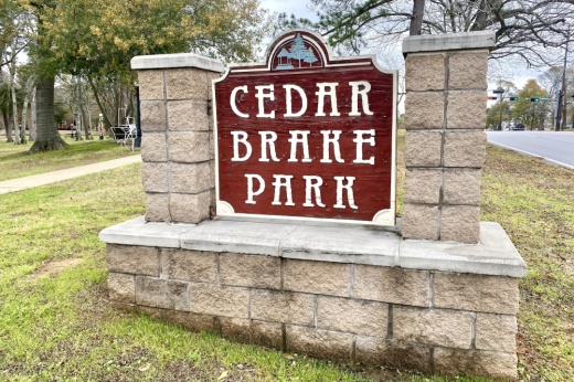 Cedar Brake Park sign with stones