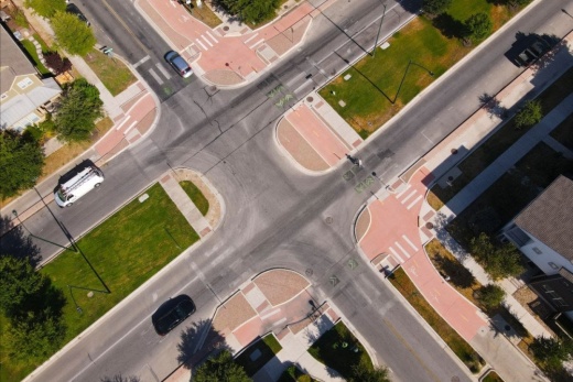 birds eye view of intersection in Mueller