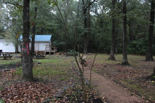 The photo shows outdoor property at Hope's Path where a triplex home will be built.