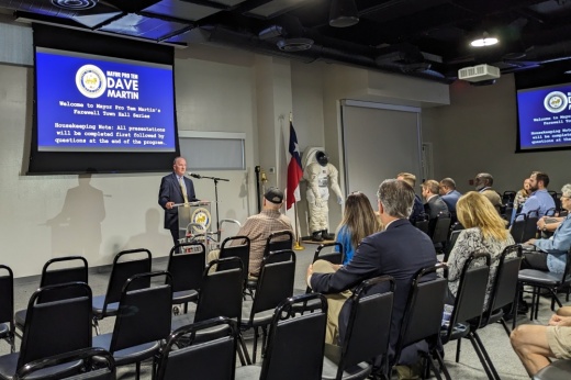 Mayor Pro Tem Dave Martin and Houston staffers host Martin's final town hall meeting Oct. 20. (Jake Magee/Community Impact)