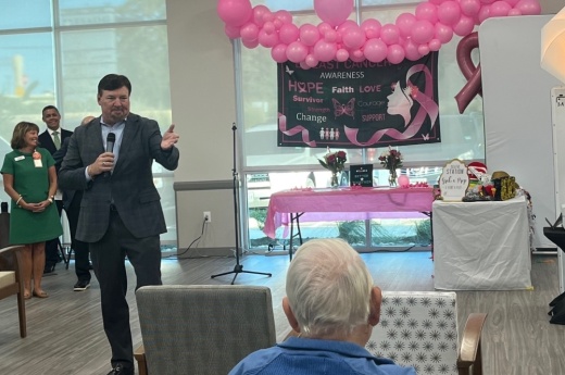 WellMed Medical Group President Carlos Hernandez, M.D., speaks at the WellMed at Stone Oak Clinic's grand opening and open house Oct. 18.