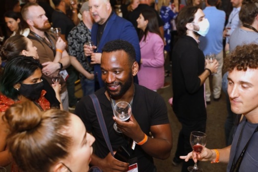 A group of people at a previous Austin Film Festival enjoy happy hour.