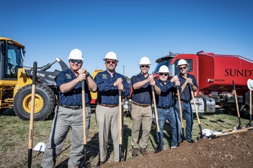 Dam 101 project has commenced in west Round Rock, the Upper Brushy Creek WCID board stand with shoves as construction crews break ground.