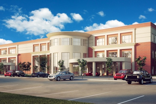 A rendering of a three-story Kelsey-Sebyold Clinic