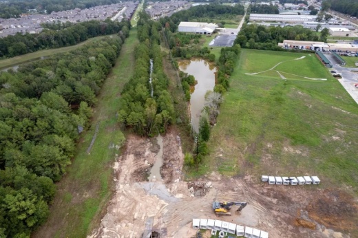 An aerial view of the Northpark Drive overpass project