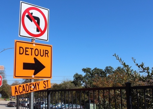 Academy St detour sign