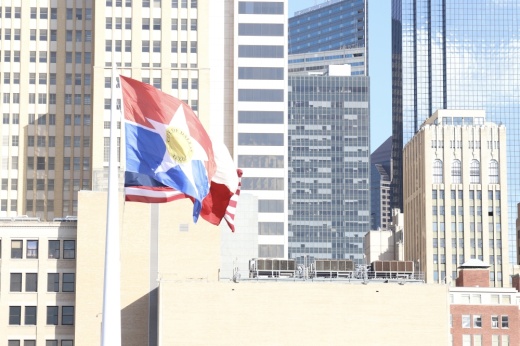A city of Dallas flag in Downtown
