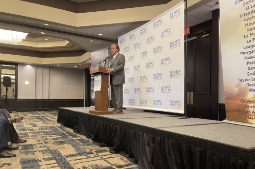 Texas A&M Chancellor John Sharp speaks at a Nov. 28 event held by the Bay Area Houston Economic Partnership.