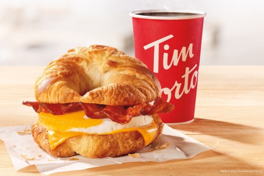Tim Hortons breakfast sandwich and coffee