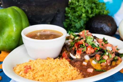 Mexican food plate with rice and beans