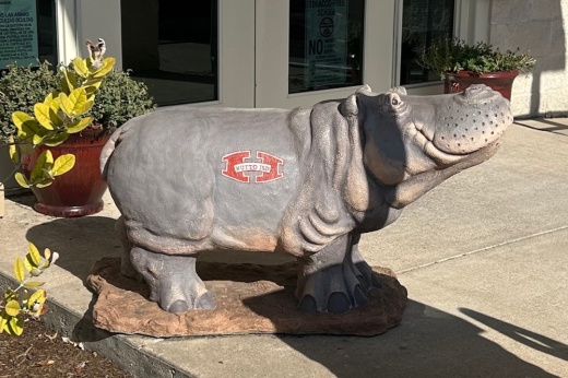 a hippo statue with Hutto ISD written on it