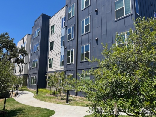 blue and grey apartment buildings