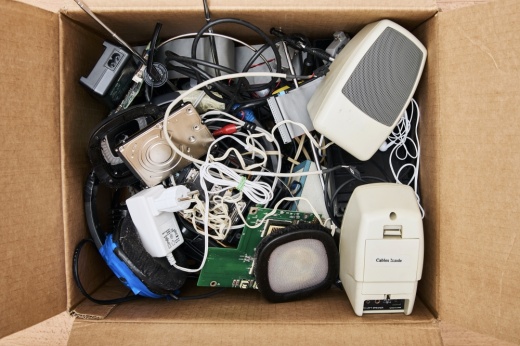 Electronic waste in a box.