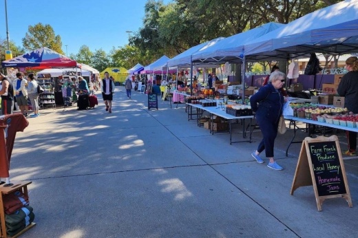 Vendor booths at a food market