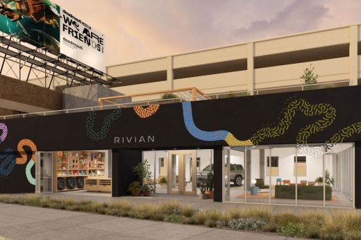 Electric car manufacturer Rivian will open a flagship location in Austin this year. (Rendering courtesy Rivian)