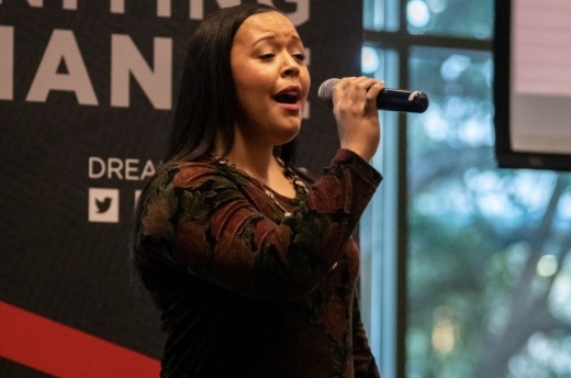 Kara Nichole Robinson sings during the DreamWeek San Antonio 2024 opening ceremony breakfast Jan. 12 at Briscoe Western Art Museum. DreamWeek is a weeklong series of events held citywide in tribute to the legacy of the late Rev. Martin Luther King Jr. (Courtesy DreamWeek/DreamVoice San Antonio)