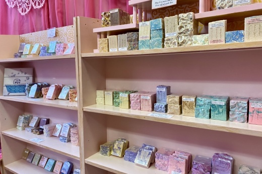 Soaps for sale in a store.