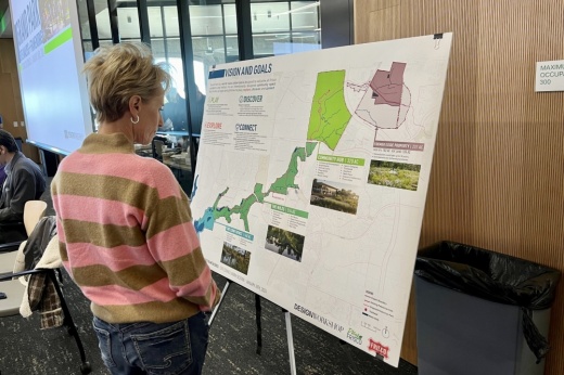 person staring at a grand park map in frisco