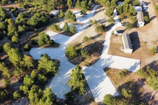 An aerial view of tiny home lots.