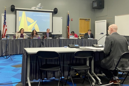 Pete Pape talks to the board of trustees