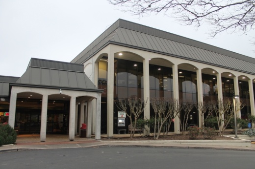 The photo shows the exterior of the League City’s Helen Hall Library.