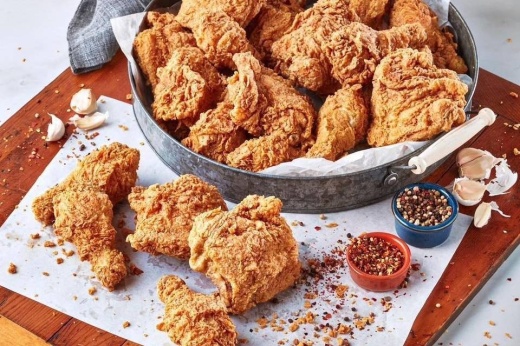 Plate of fried chicken.