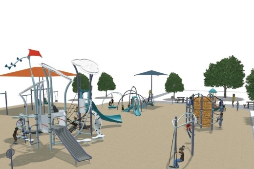 Flower Mound’s Cortadera Park will receive new equipment, shade structures, and artificial turf playground surfacing. (Rendering courtesy Town of Flower Mound)