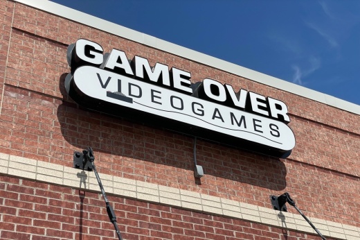 Game Over Videogames sign outside the storefront in McKinney.