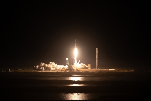 A SpaceX rocket carrying a payload from Houston-based Intuitive Machines launches toward space Feb. 15 at NASA’s Kennedy Space Center in Florida. The payload landed Feb. 22 and gathered data from the moon. (Courtesy NASA)