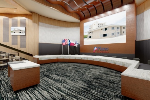 A rendering of the renovated council chamber in the Plano Municipal Center