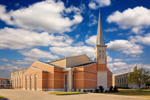 The photo shows Trinity Klein Lutheran Church.