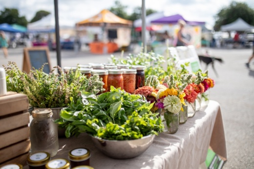 Flowers and veggies at a farmers market