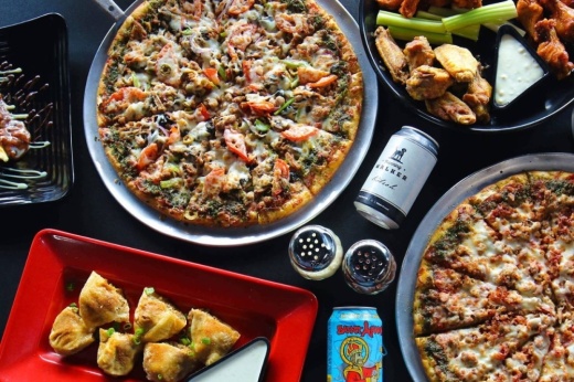 A photo of a variety of menu items offered at Center Court Pizza & Brew