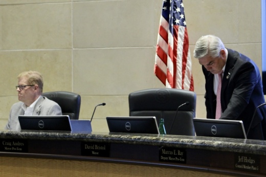 mayor bristol standing up to leave after a prosper council meeting