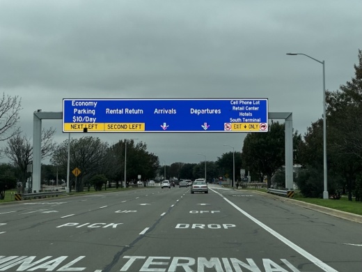 Arrivals and Depatures road sign at Austin-bergstrom international airport