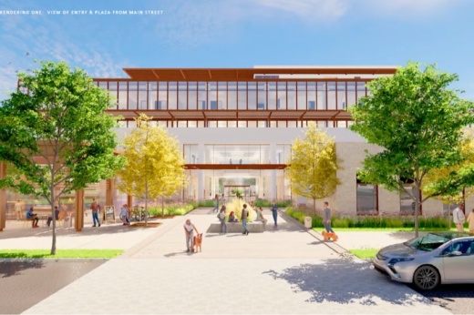 Rendering of new modern city hall building