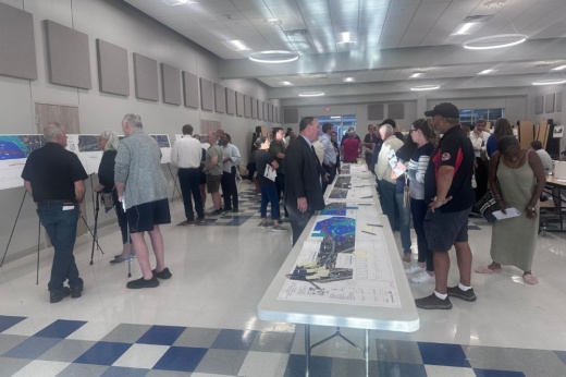 Residents were invited to a public meeting held April 11 in Conroe to discuss the project to widen and extend Old Conroe Road. (Lizzy Spangler/Community Impact)