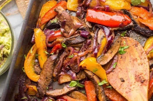 A photo of steak fajitas