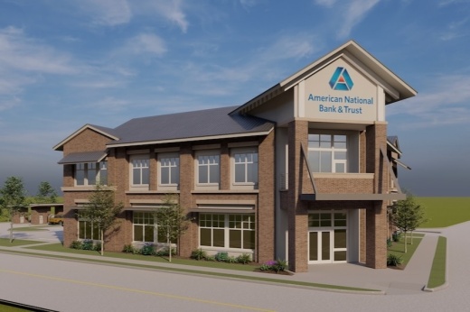 Rendering of new 2-story bank building