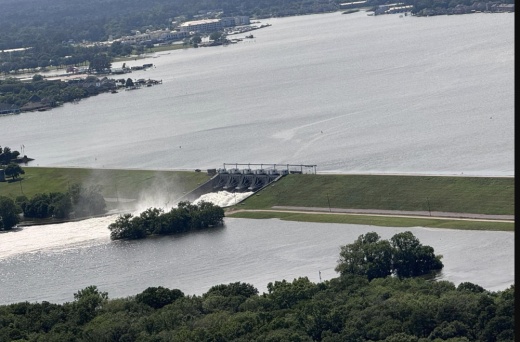 A dam releases ater