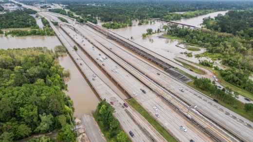 Flood waters from the West Fork of the San Jacinto River at Hwy. 59 have left access roads under water as water levels continue to rise in the area. (Courtesy Kevin Bondy)