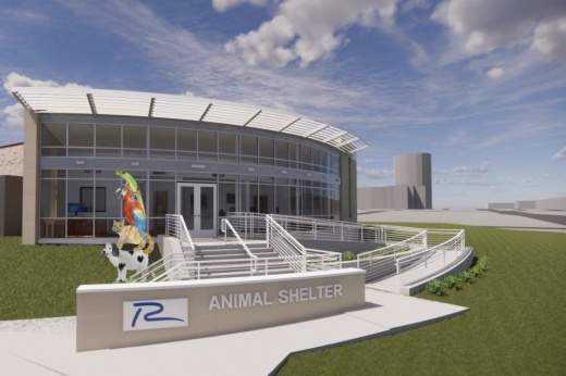 Rendering of public art outside the Richardson Animal Shelter, which depicts types of animals available for adoption.