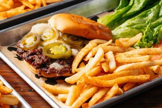 Flurry's Market Lakeside bistro menu includes items such as the Texas Double Cheddar Smash Burger pictured here. (Flurry's Market Lakeside)