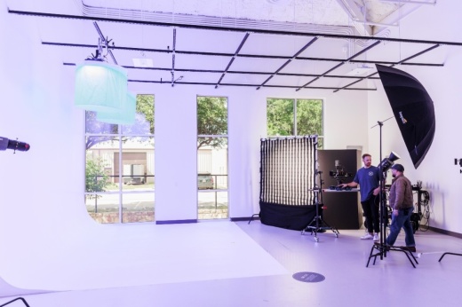 a studio with lights and shades