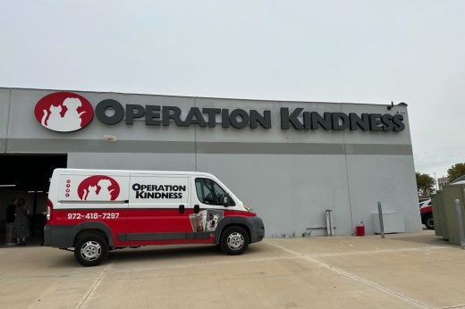 Operation Kindness sign above the entrance to the Lifesaving Partnerships Hub in Dallas
